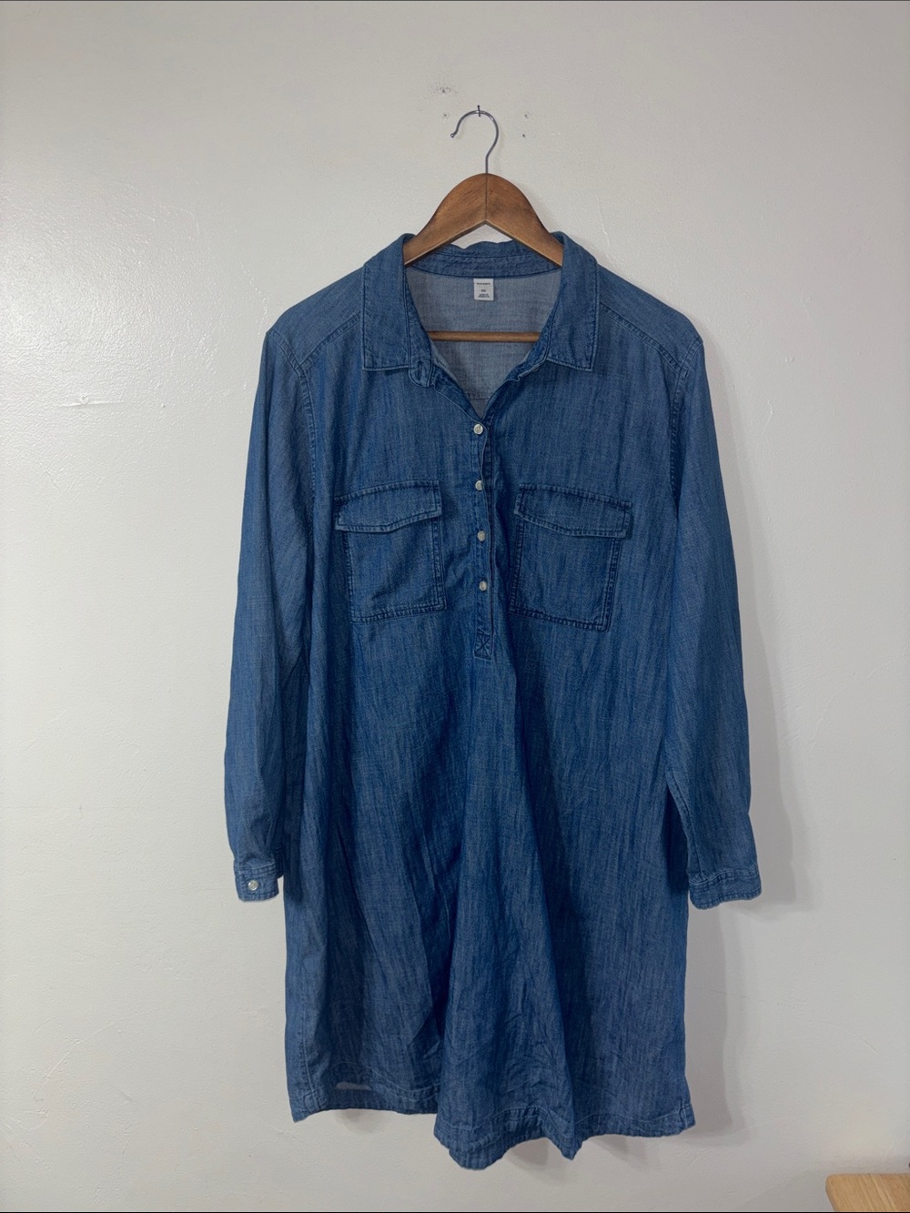 Old Navy Blue Chambray Long Sleeve Shirt Dress Midi Length Fall School Size XXL